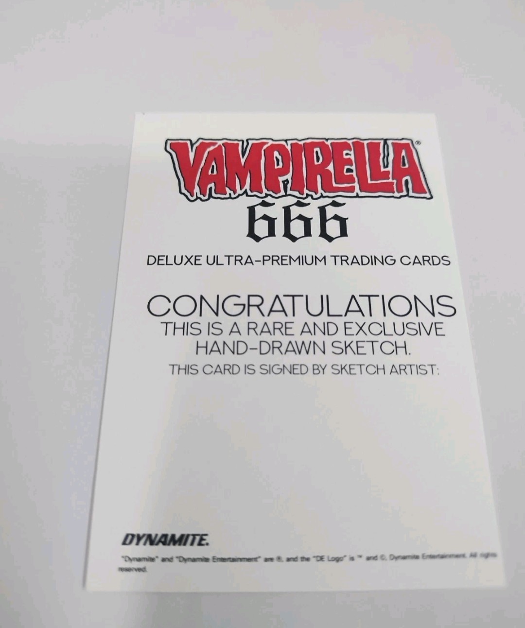 MINT 2026 New Set Unreleased VAMPIRELLA 666 Dynamite Sketch Card Blank 1/1