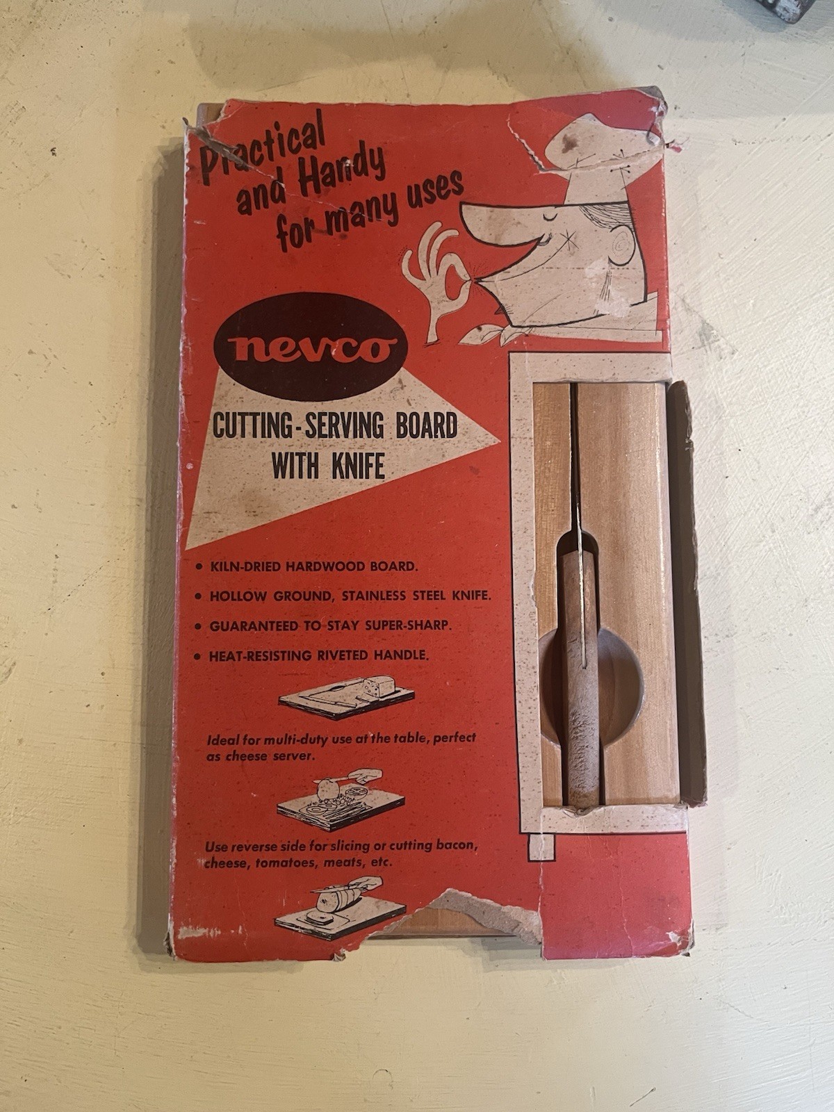Vintage Nevco Cutting Board With Knife