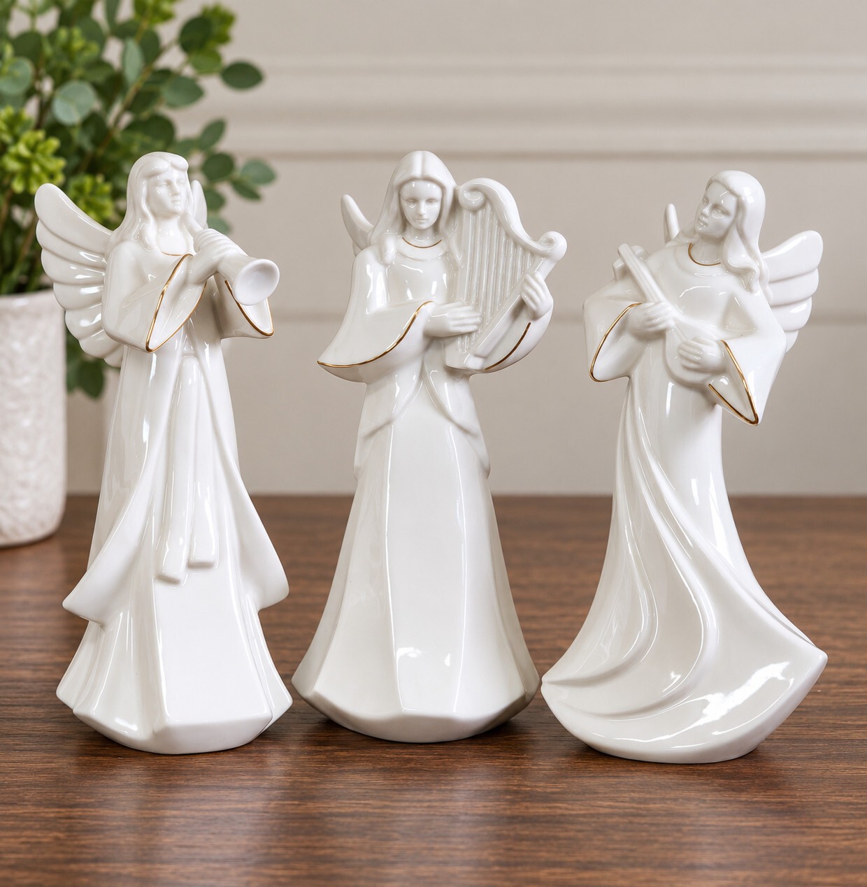 SET Mikasa Holy Night Nativity Porcelain Angel Musicians Gold Trim KT421 10\