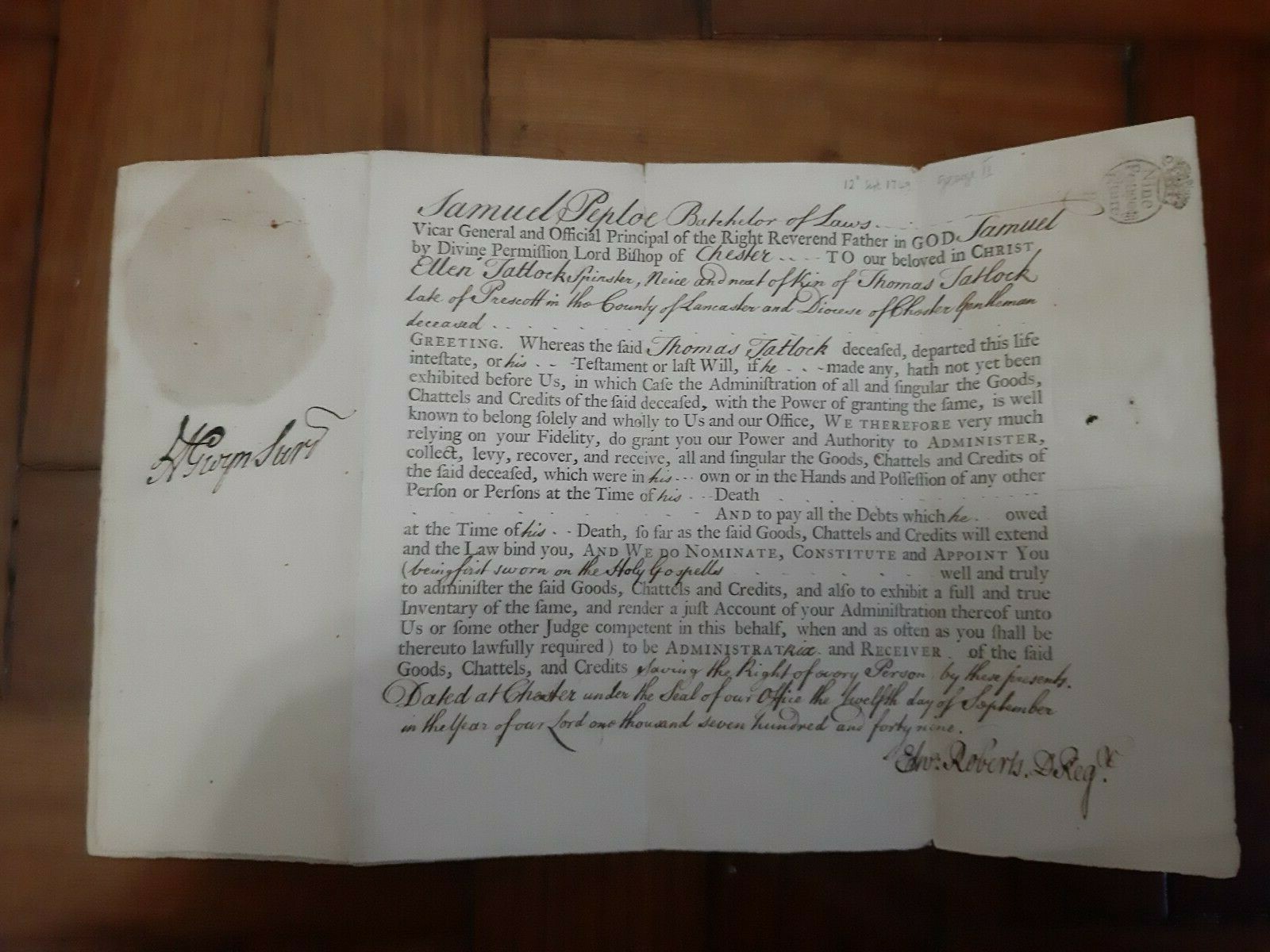 King George II document 1749 King George II document 1749