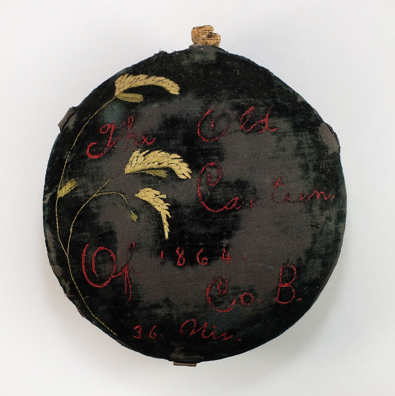 1864 Civil War Original Canteen Co B 36th Regiment Wisconsin – Embroidered Cover 1864 Civil War Original Canteen Co B 36th Regiment Wisconsin – Embroidered Cover