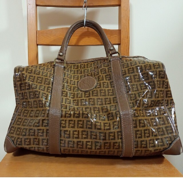 Fendi Zucchino Boston Duffle Travel Bag Brown Vintage Authentic PVC