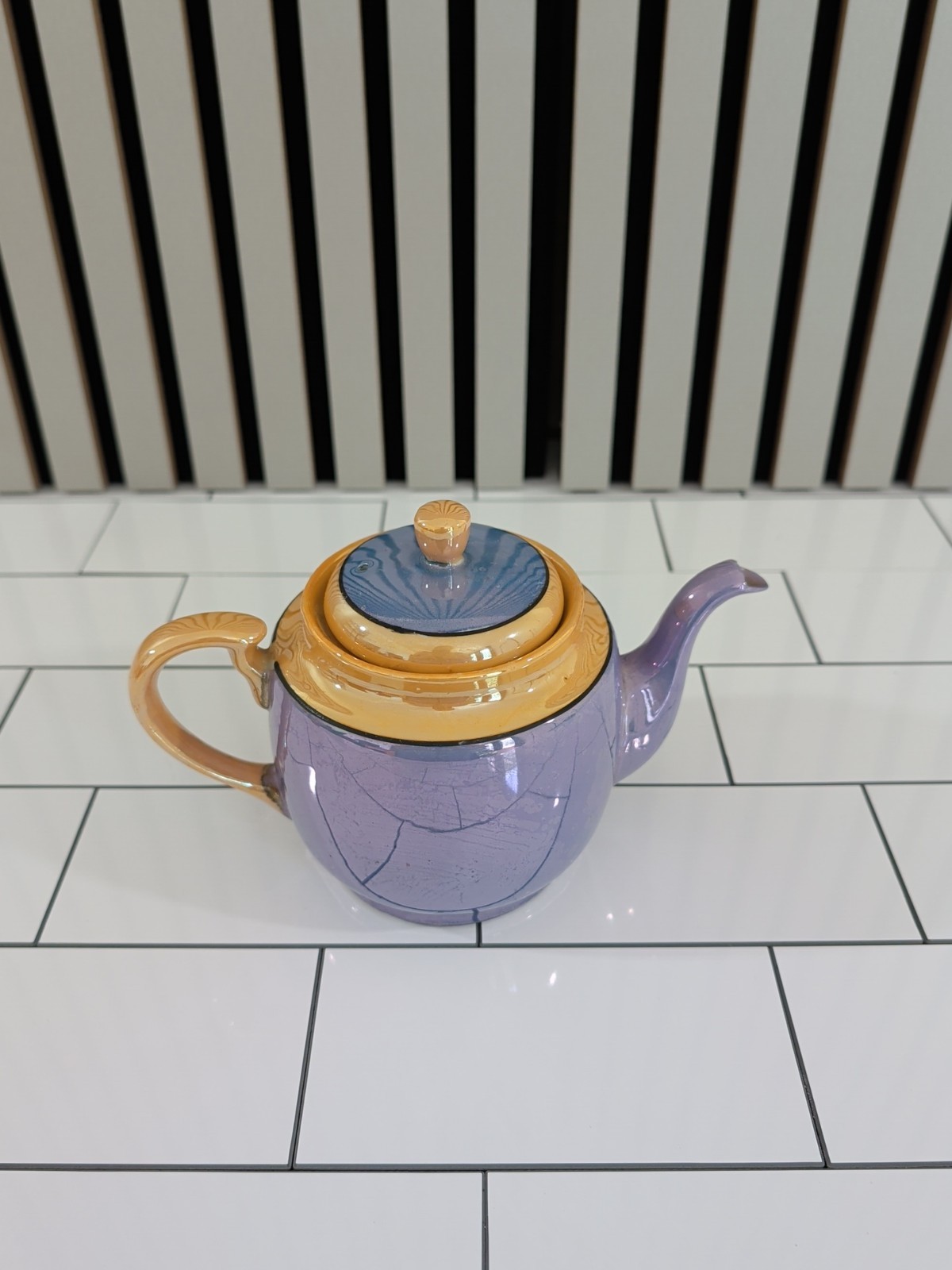 Vintage Takito TT Lusterware 6.5” Teapot Japan Gold Blue Pearlized