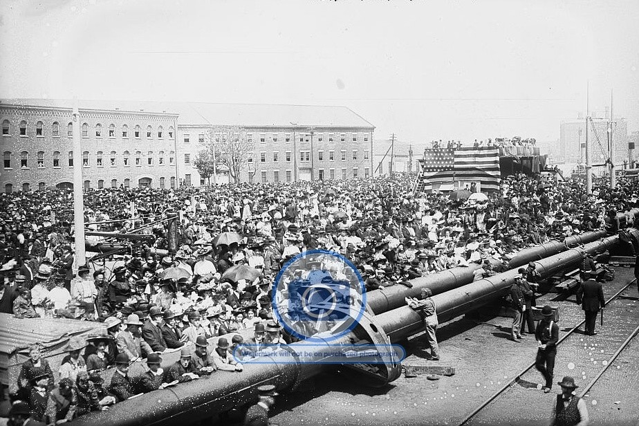 CROWD AT LAUNCHING OF USS VESTAL BROOKLYN 1908 4X6 PHOTO