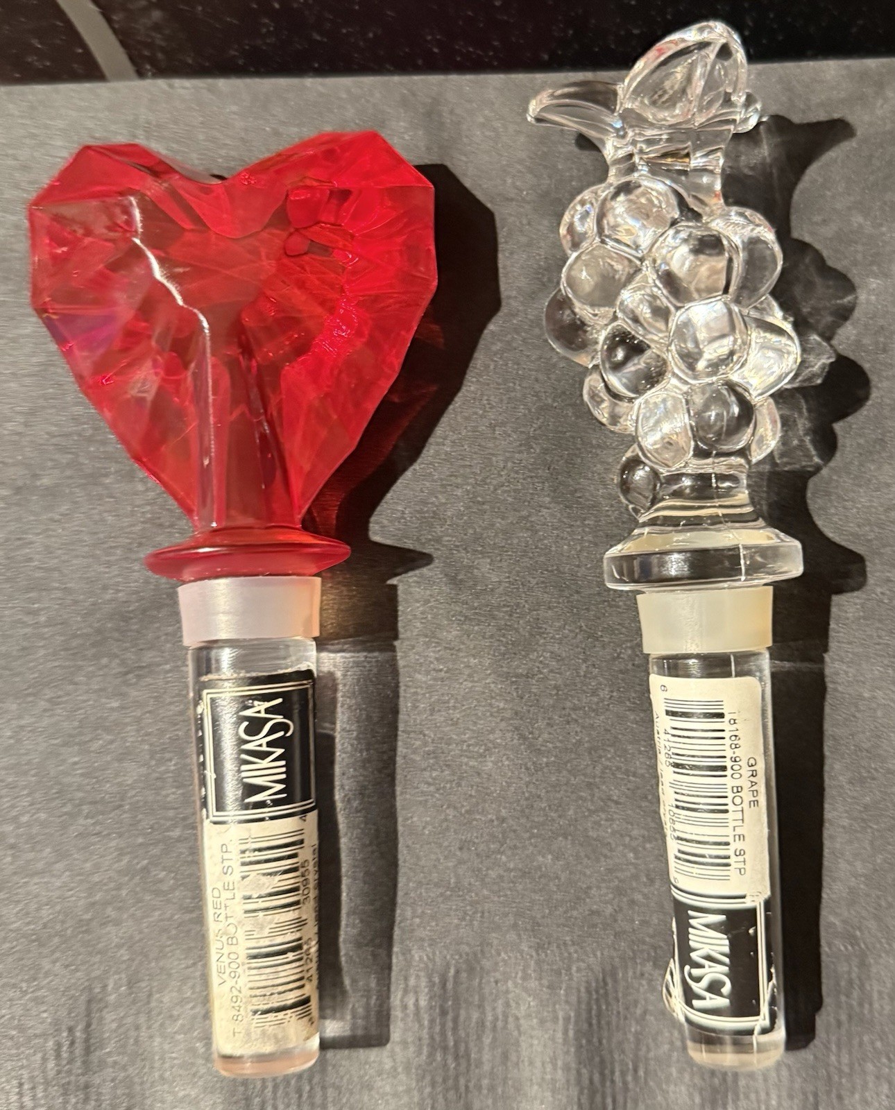 Mikasa Crystal Collectible Bottle Stoppers Set of 2 Red Heart & Grape Designs