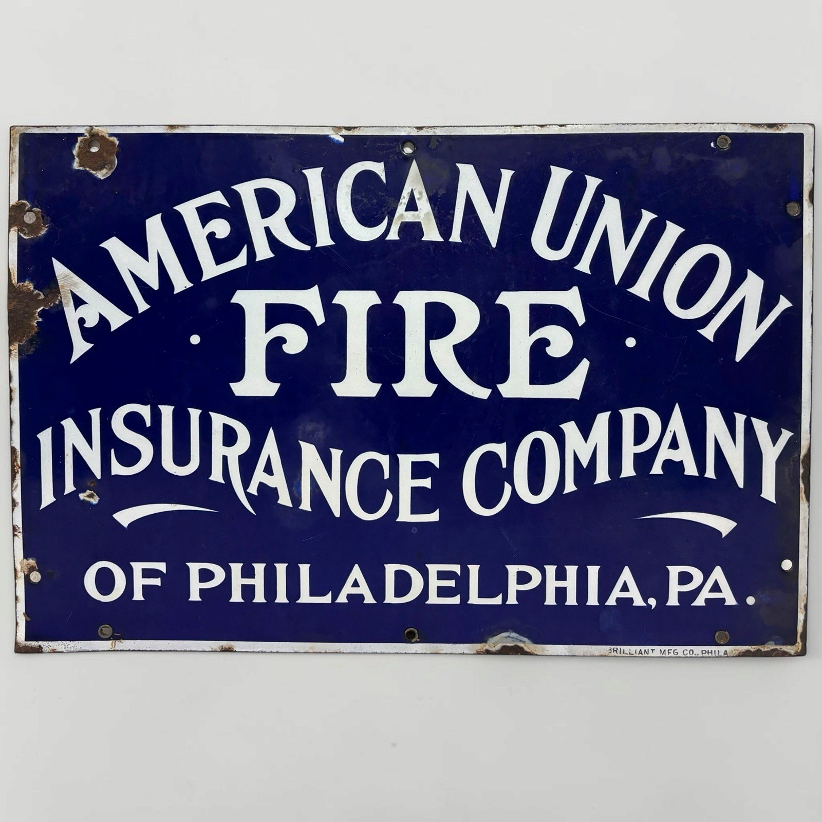 Antique 1910 Philadelphia Fire Insurance Porcelain Sign Advertising PA Fighter