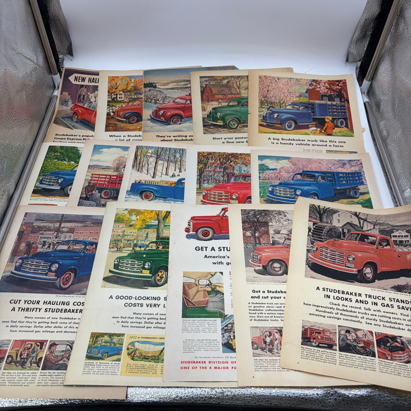 Lot of 15 Vintage 1940s-50s Studebaker Truck Magazine Ads Pickup Farm Color