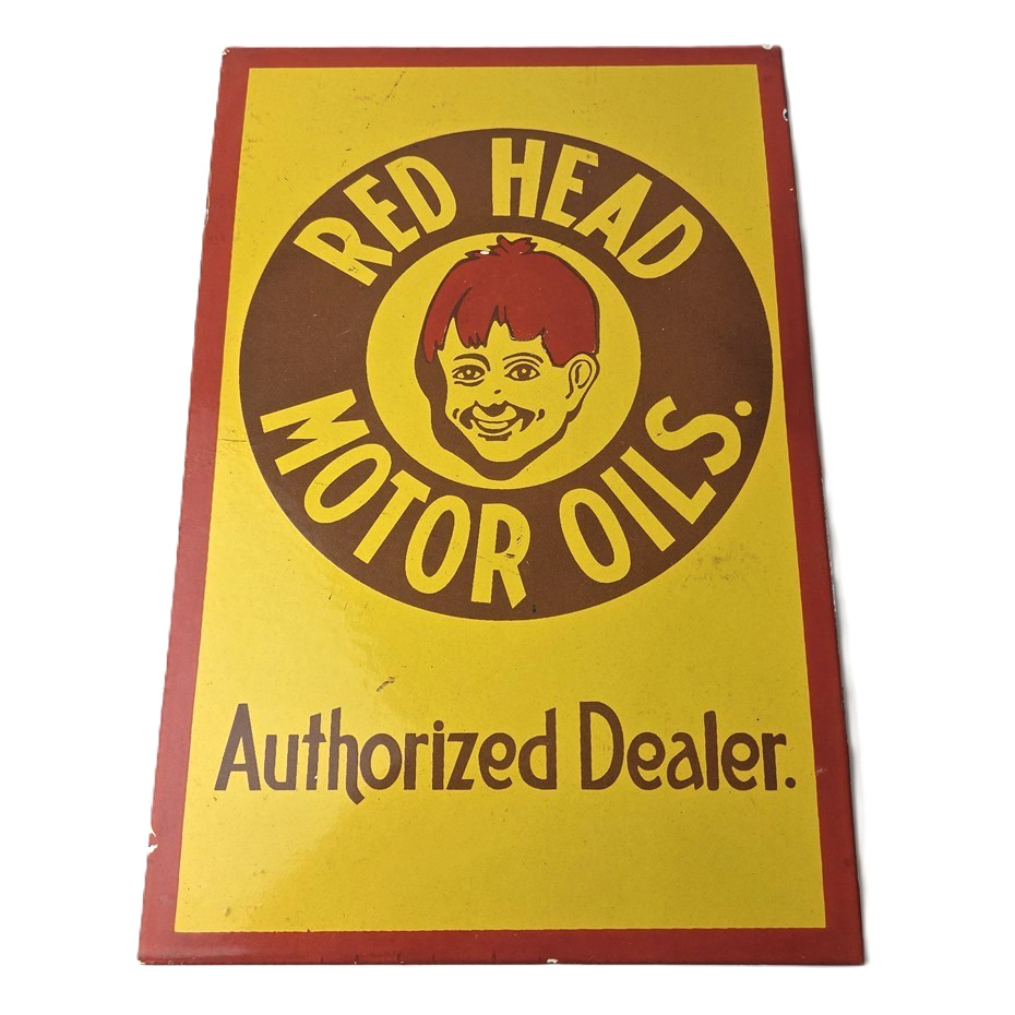 Vintage Red Head Gasoline Sign - Gasoline Pump Authorized Dealer Porcelain Sign