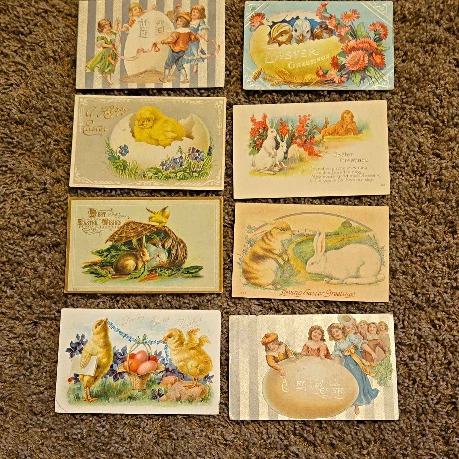Antique Easter Lot Of 8 Postcards 1907-1915 Rabbits Chicks Eggs Antique Easter Lot Of 8 Postcards 1907-1915 Rabbits Chicks Eggs