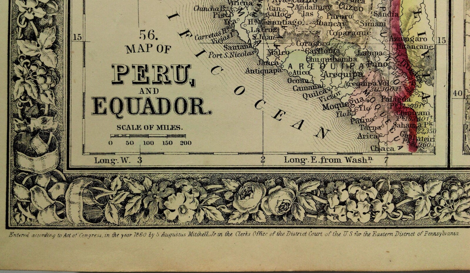 1860 Mitchell\'s Huge Hand Tinted Map NEW GRANADA Venezuela GUIANA Peru EQUADOR 1860 Mitchell\'s Huge Hand Tinted Map NEW GRANADA Venezuela GUIANA Peru EQUADOR
