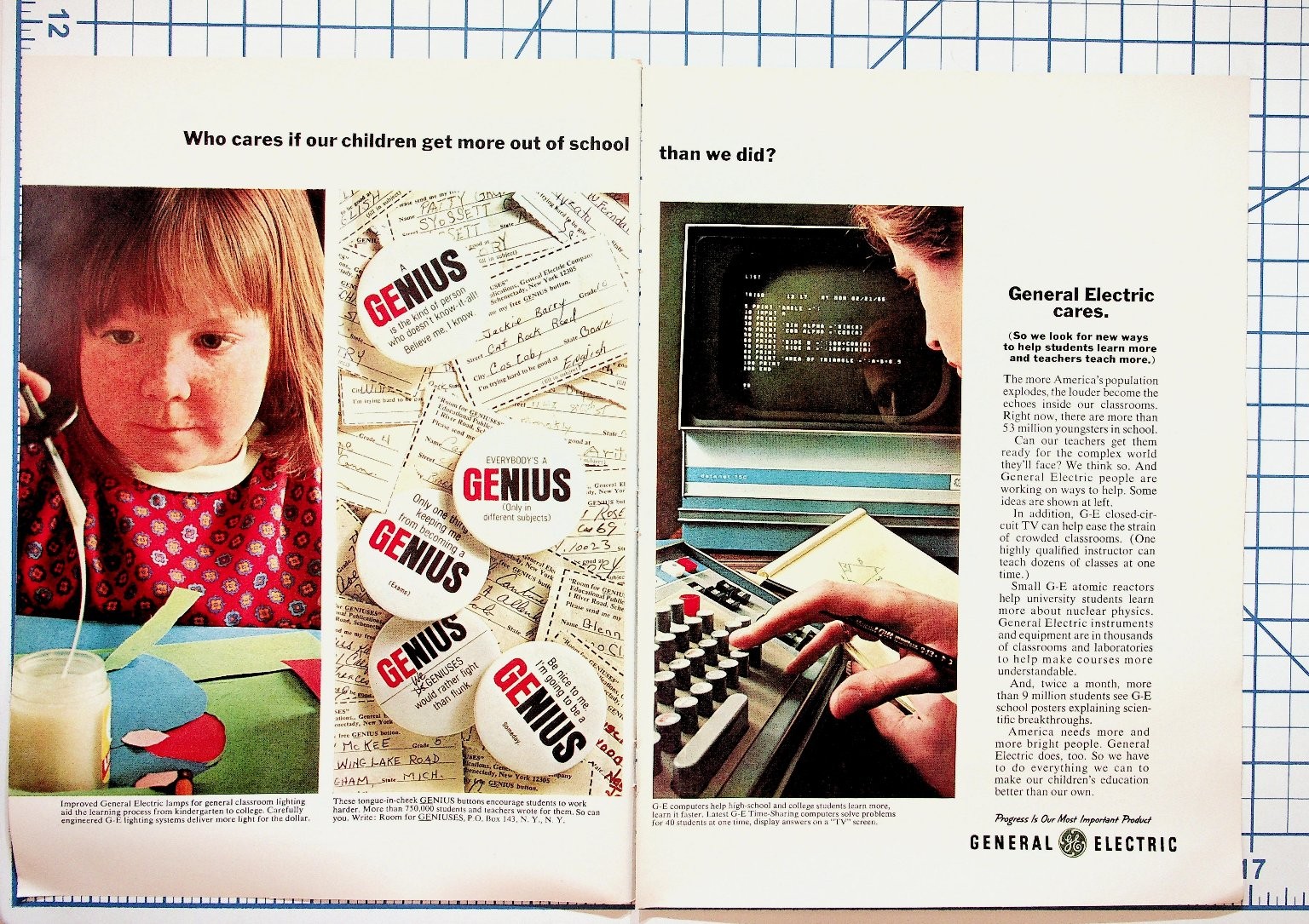 1966 GE Ad Education Time-Sharing Computers Genius Buttons Ephemera 1966 GE Ad Education Time-Sharing Computers Genius Buttons Ephemera
