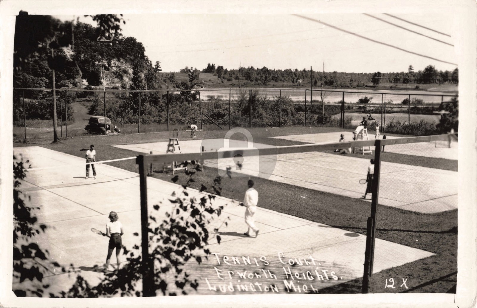 Tennis Court, Epworth Heights, Ludington MI Michigan RPPC Photo Postcard COPY