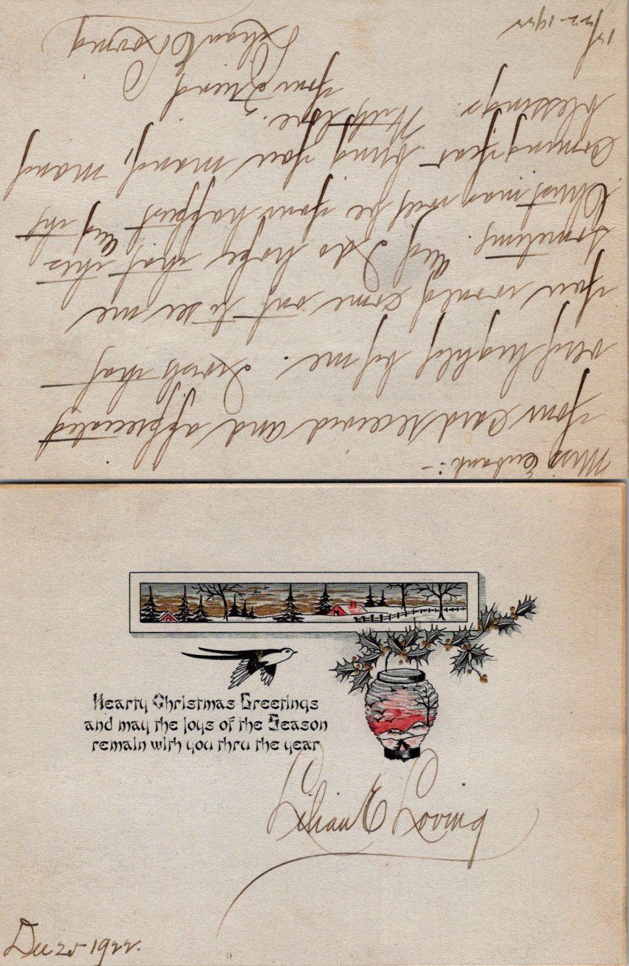 Vintage 1922 Christmas Greeting Card Handwritten Illustrated Holiday Postcard