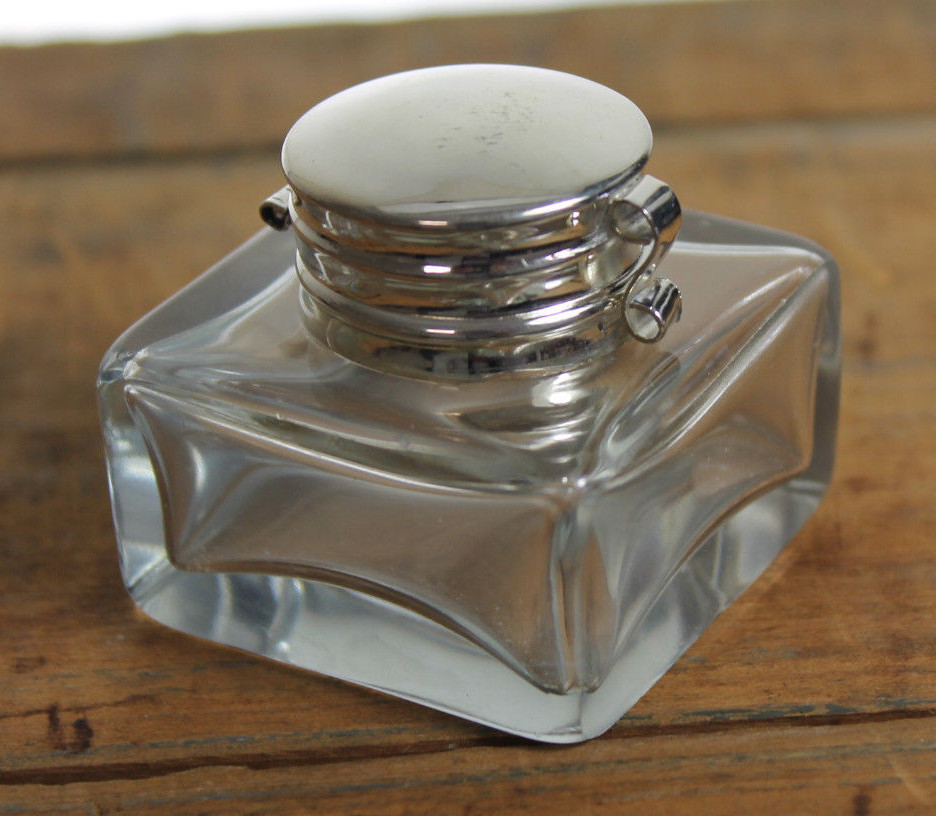 Vintage Antique Style Square Clear Glass Inkwell Bottle ink Vintage Antique Style Square Clear Glass Inkwell Bottle ink