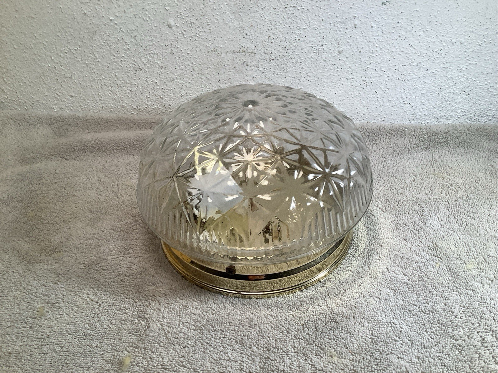Vintage Ceiling Light Fixture Flush Mount Brass Tone Light Clear Glass Shade 7”