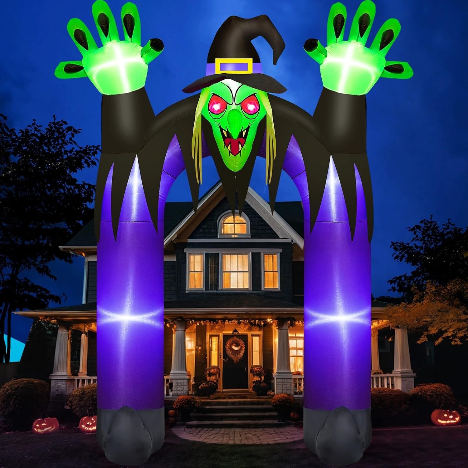 10FT Tall Halloween Inflatables Witch Archway Outdoor Decorations Built-in LED