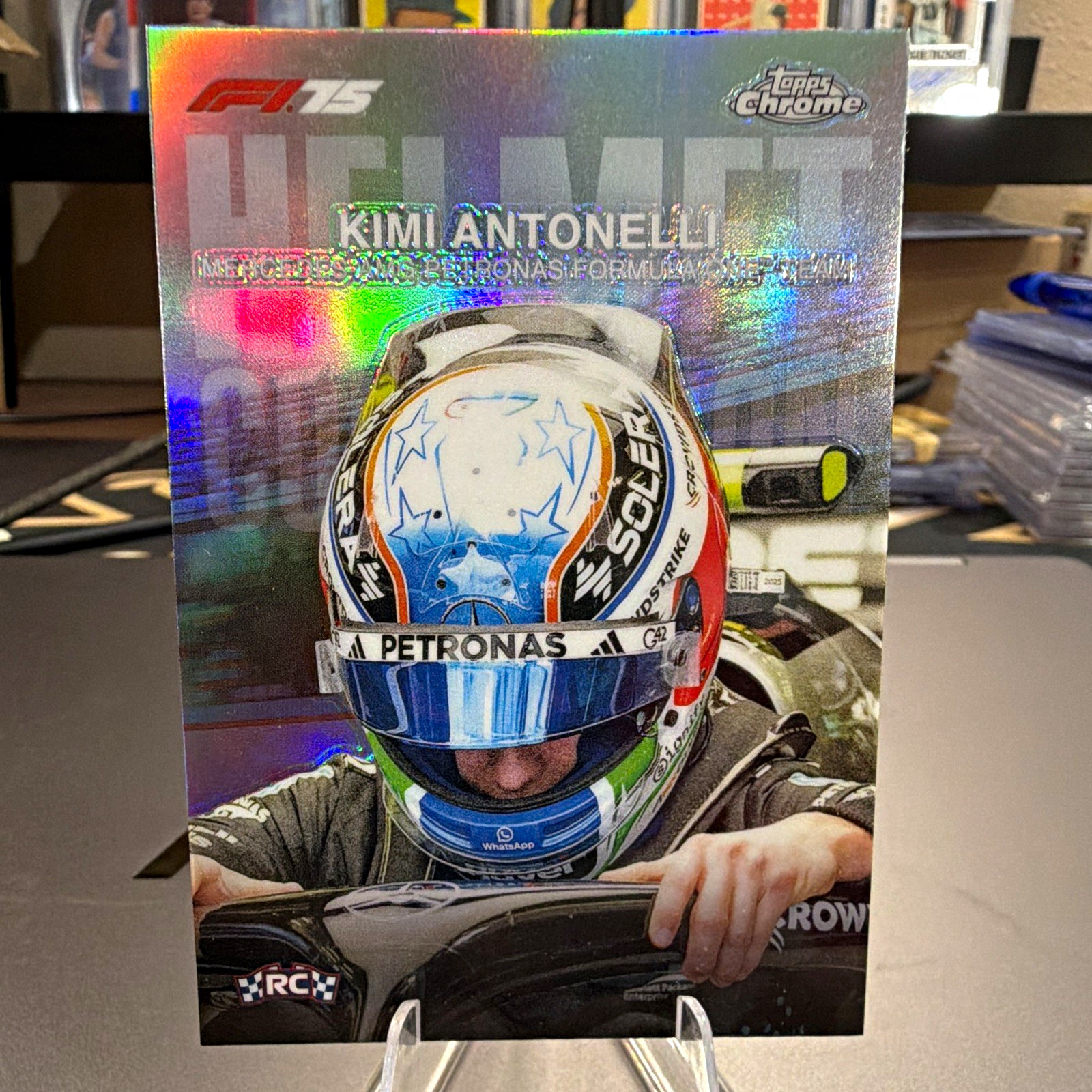 2025 Topps Chrome Formula 1 F1 #HC-1 Helmet Collection Kimi Antonelli Rookie RC 2025 Topps Chrome Formula 1 F1 #HC-1 Helmet Collection Kimi Antonelli Rookie RC