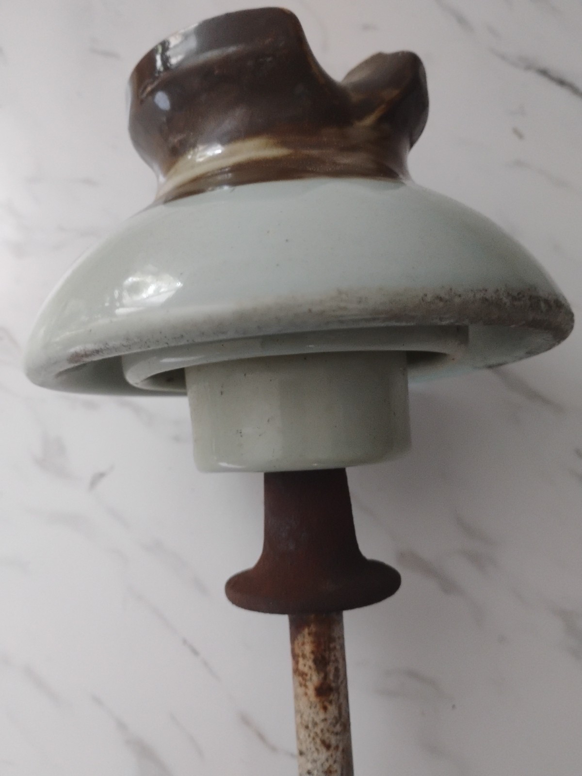 Vintage 2 tone Teal & Brown Large Porcelain Ceramic Insulator With Bolt Pin
