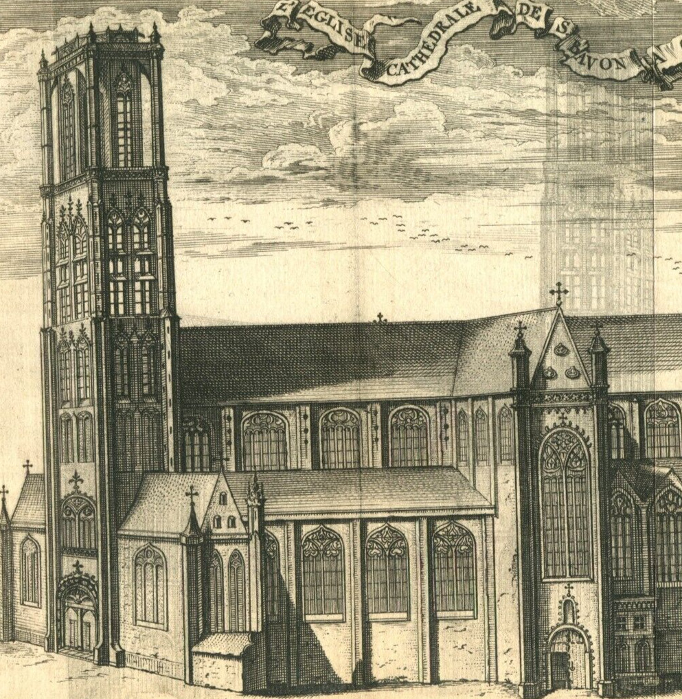 1720 antique drawing SAINT BAVO\'S CATHEDRAL GHENT BELGIUM by Jacobus Harrewijn