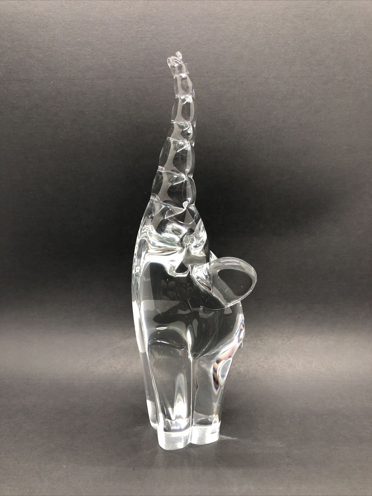 Clear Glass Elephant Figurine Paperweight Truck Up Lucky 7.5” Tall