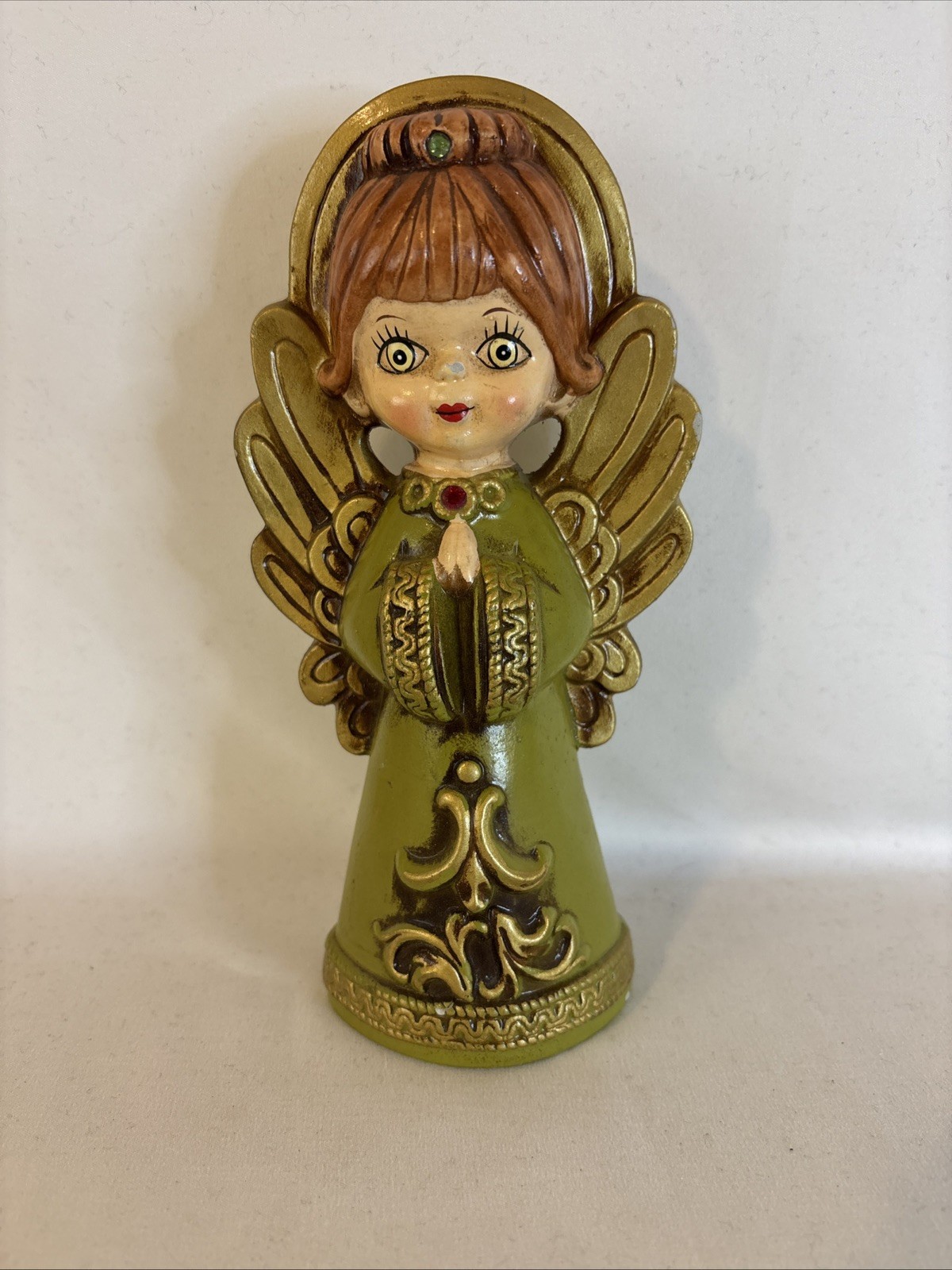 Vintage MCM 1960s ARDCO Paper Mache Praying Angel Figurine Gemstones 8\