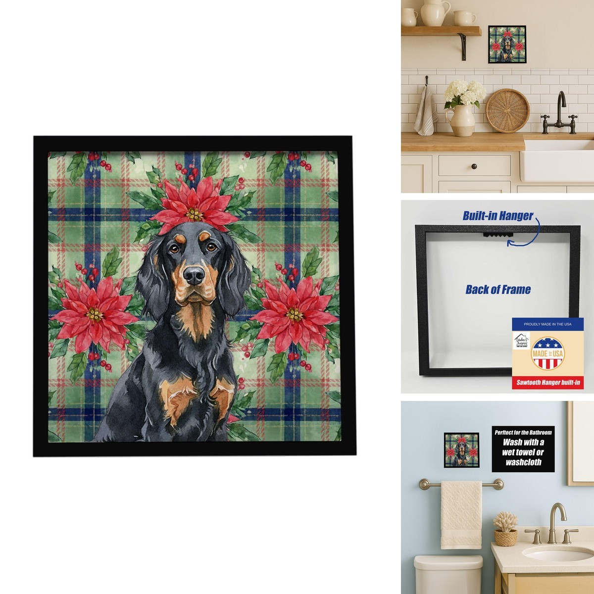 Caroline's Treasures Gordon Setter Christmas Poinsettias Framed Metal Print 8X8