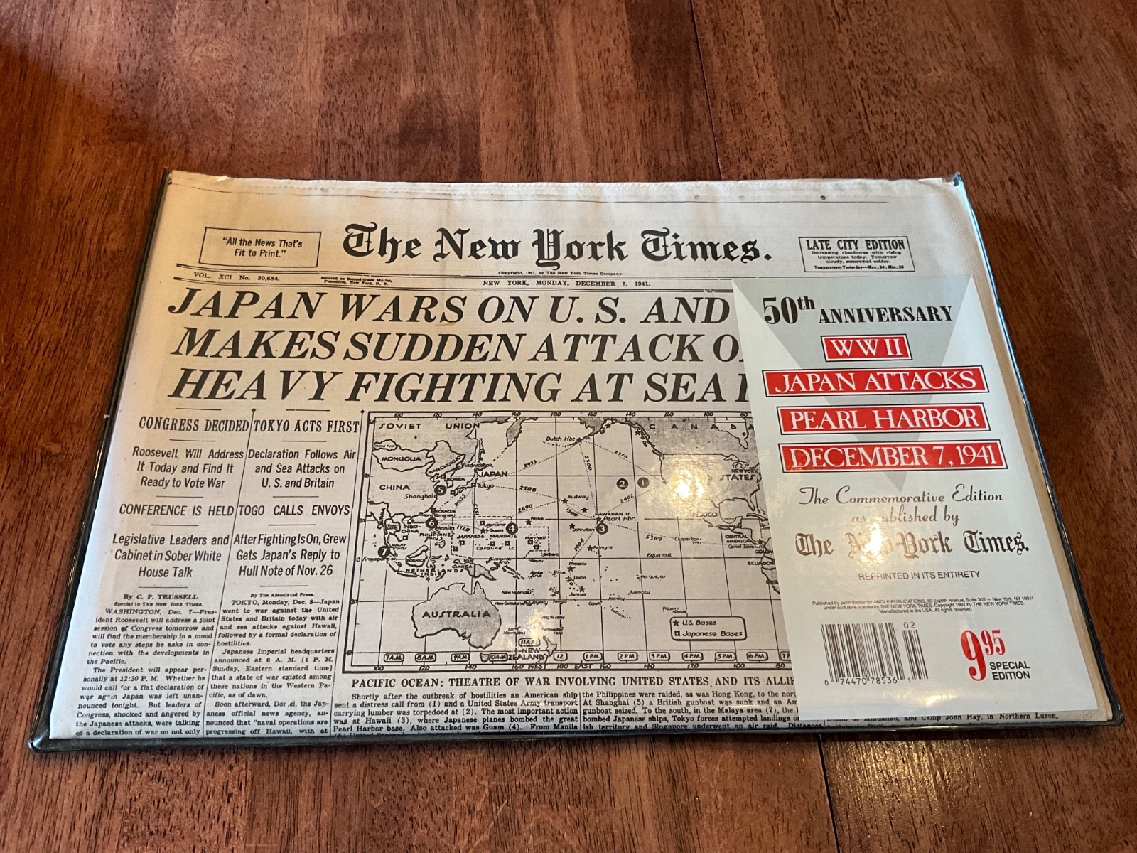 The New York Times December 8, 1941 Japan Attacks Pearl Harbor WWII Newspaper