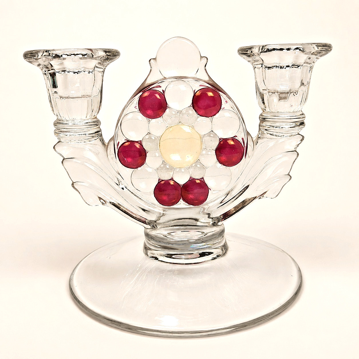 Vintage Westmoreland 1000 Eye Ruby Flashed Double Light Candlestick Candelabra