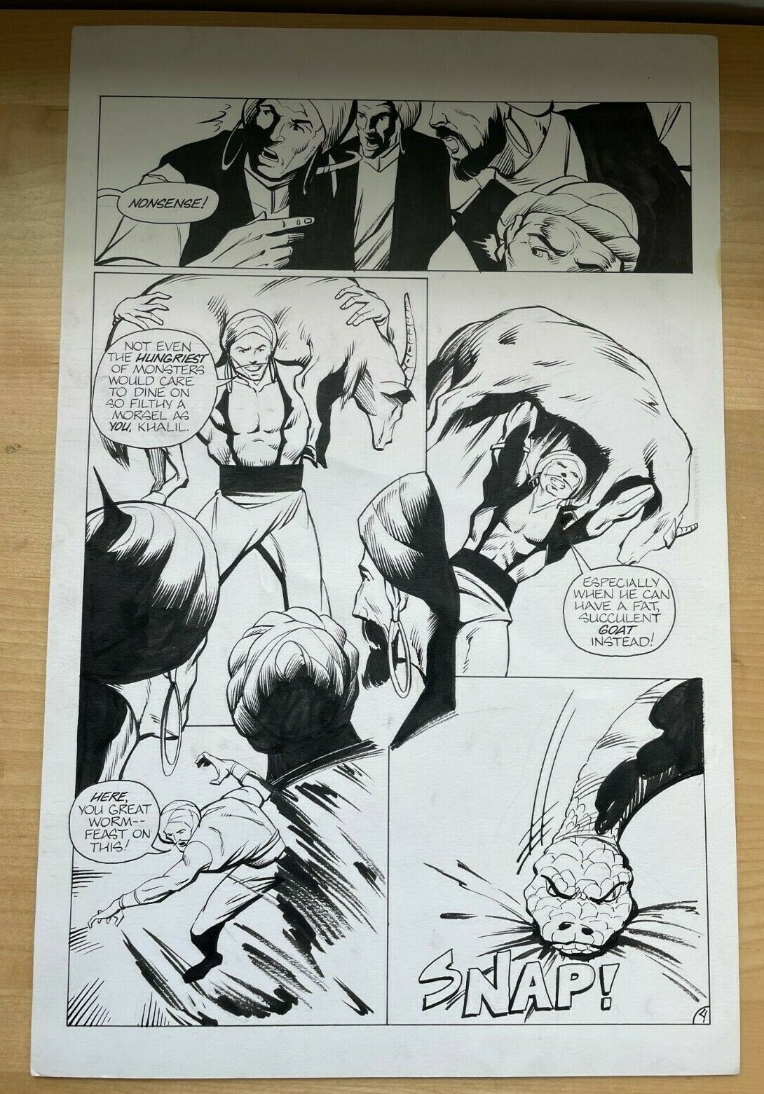 SINBAD #2 original comic art GIANT SEA SNAKE EATS GOAT 1001 arabian nights 1989 