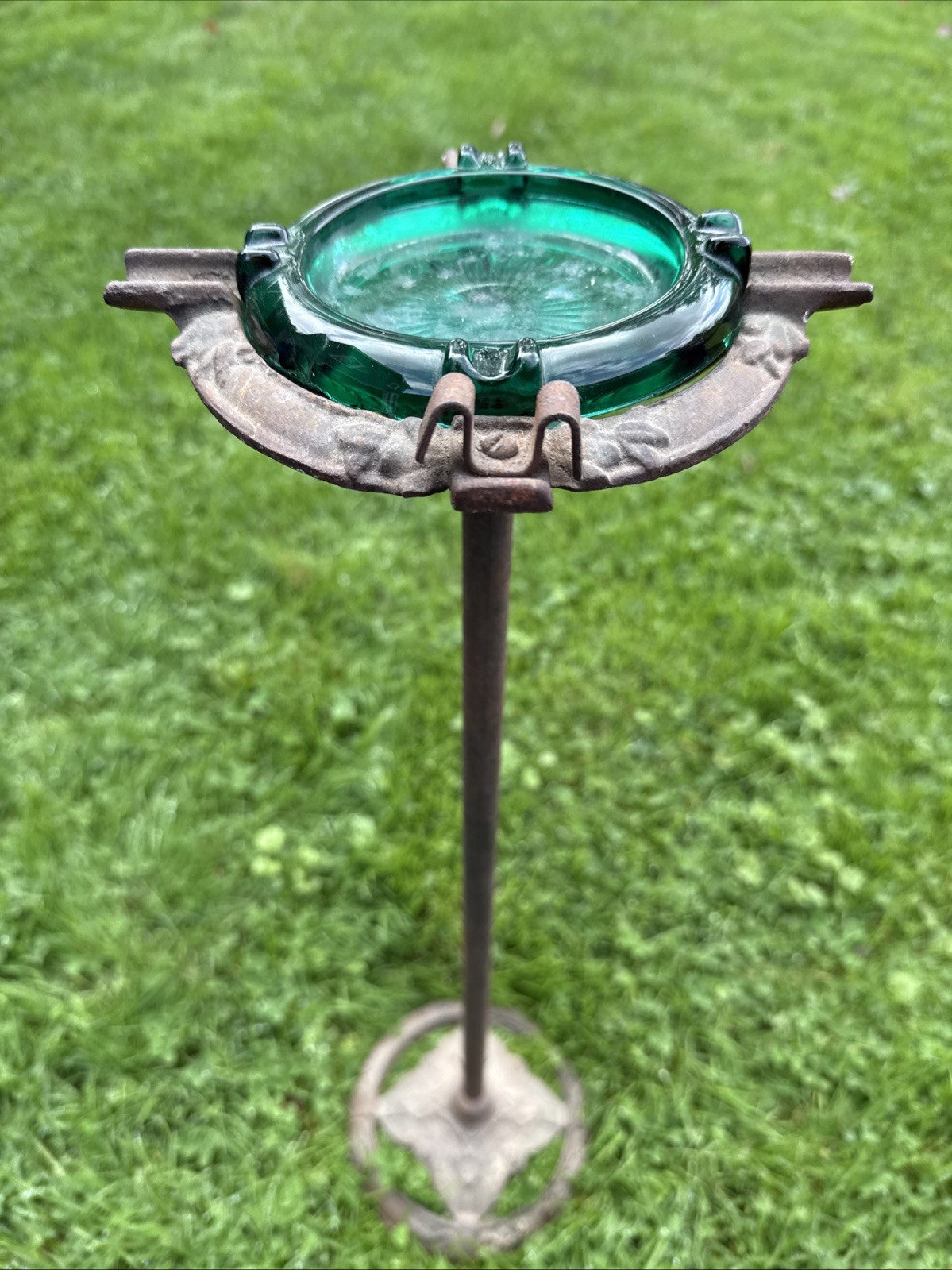 Vintage ART DECO Standing ASHTRAY Original Finish 27” Tall 8” Wide Green Ashtray