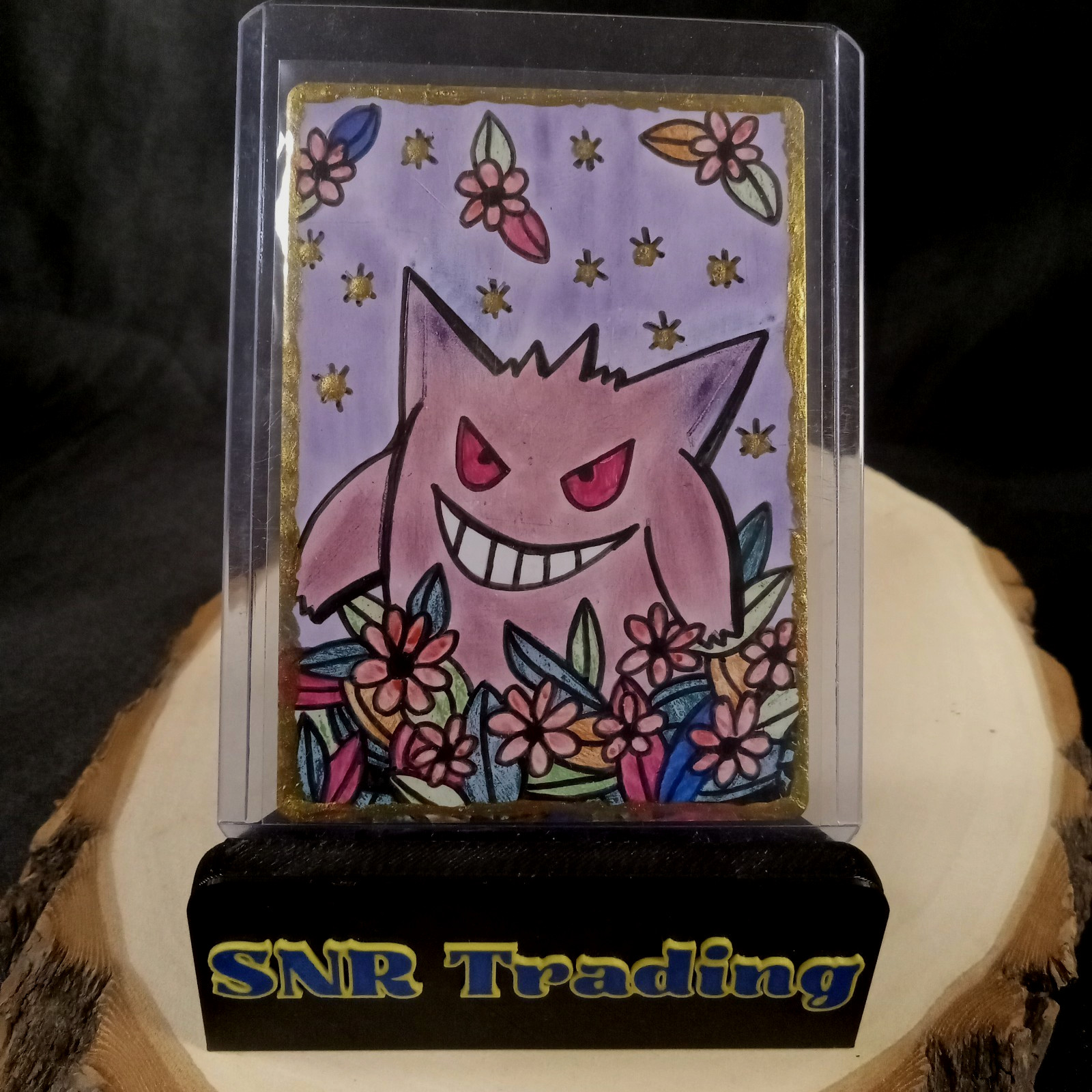 Pokémon Gengar ACEO Hand Drawn Original Fan Art Card Gold Foil Sabrina de Man