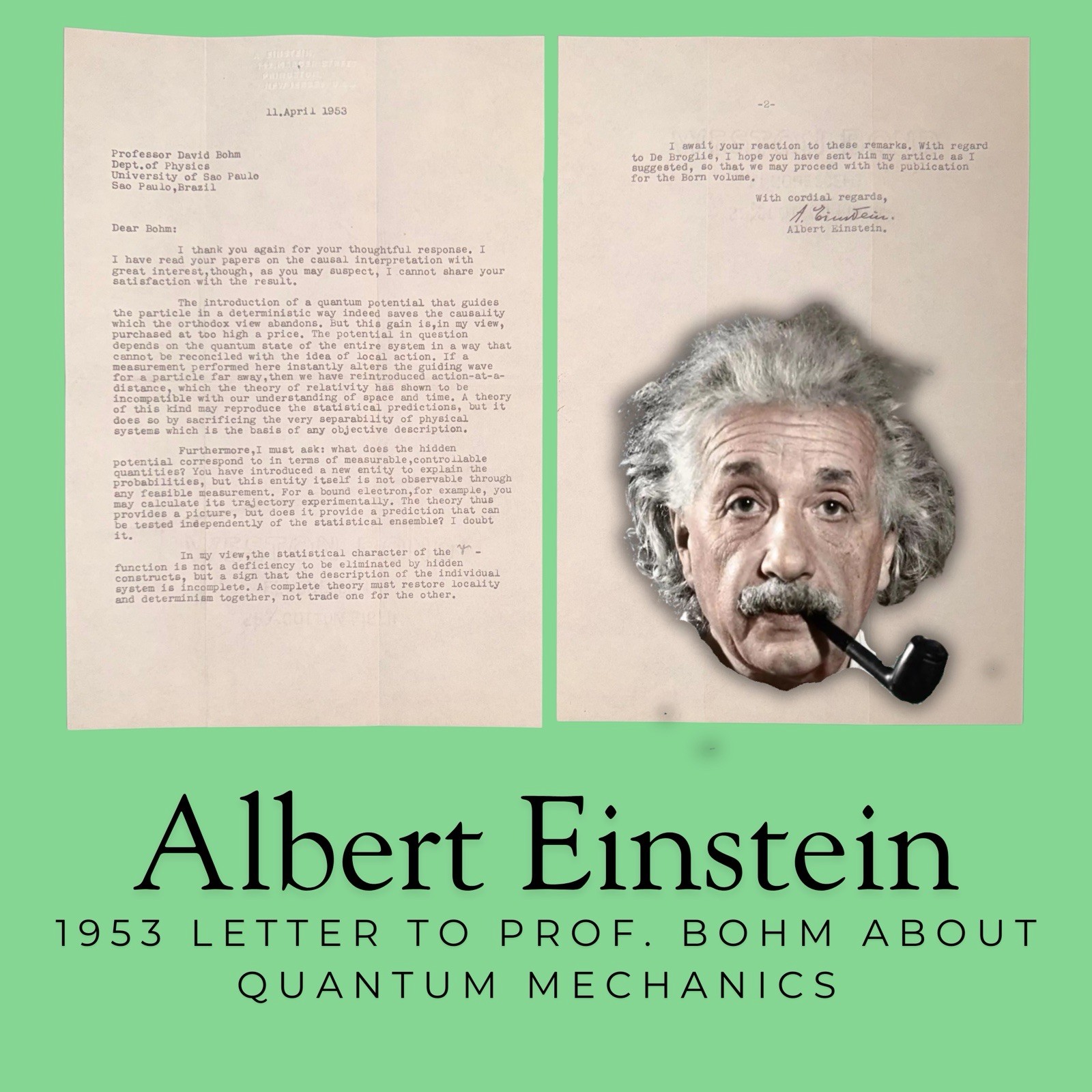 Albert Einstein 1953 Princeton TLS Letter to Prof. Bohm Proffesionally Framed