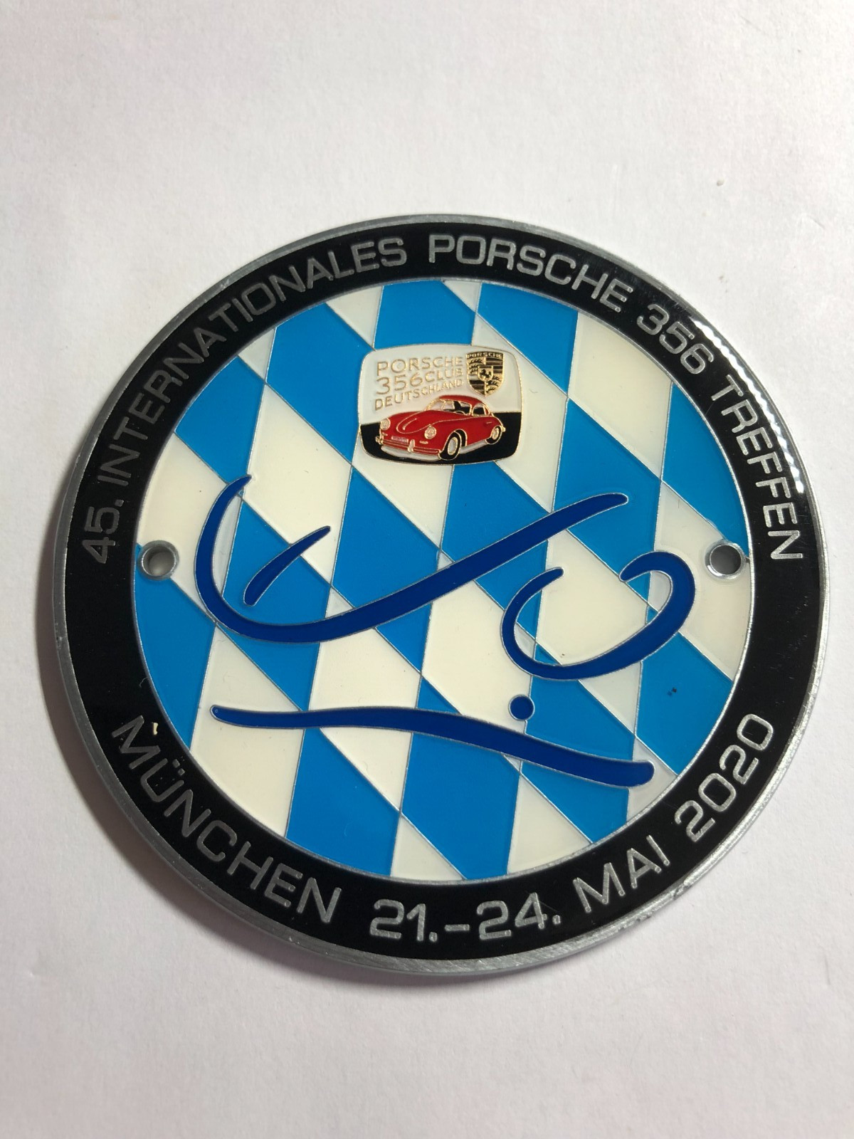 VINTAGE CAR BADGE # PORSCHE 356 INTERNATIONAL TREFFEN / MEETING MUNICH BAVARIA