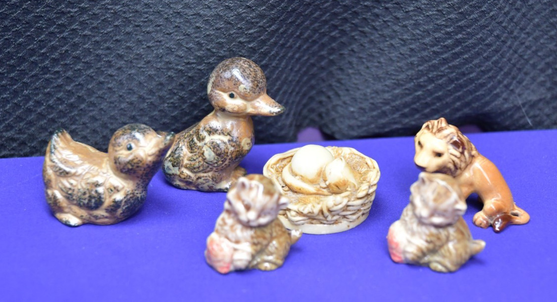 Lot of Vintage Animals Figurines 5 Ceramic & 1 Georgia Marble Miniatures