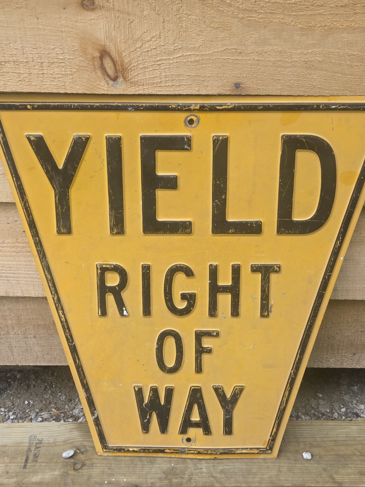 VTG Keystone Shape Yellow YIELD RIGHT OF WAY Embossed Steel Street Sign RARE 