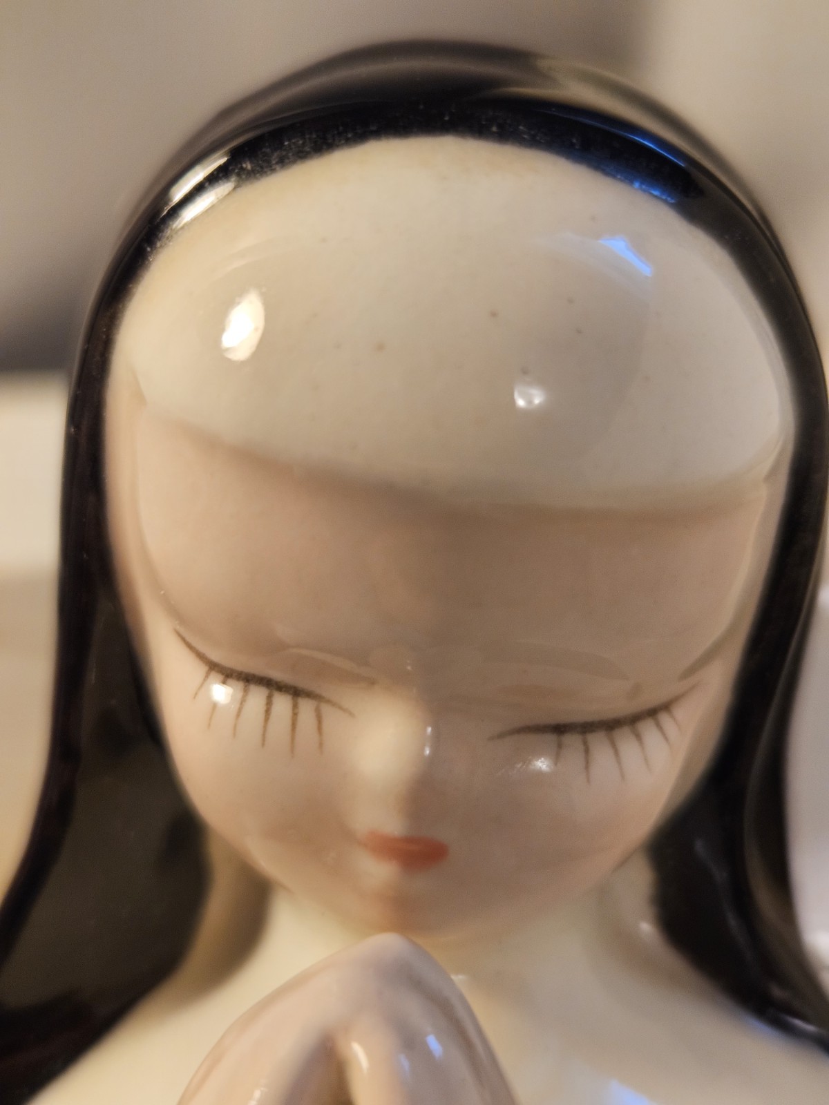  Vintage Napco Praying Nun W/ Cross Wall Pocket Planter Vase Religious K1717  