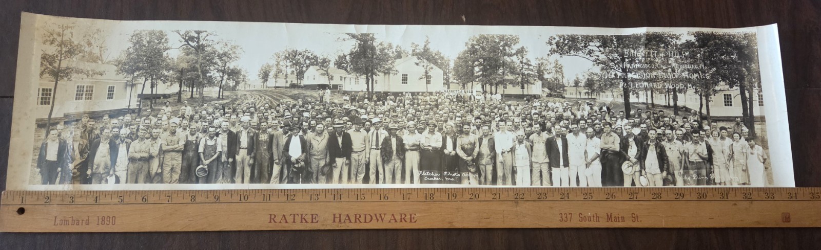 1941 YARD LONG PHOTOGRAPH FORT LEONARD WOOD CONSTRUCTION WORKERS WW2, 34x8