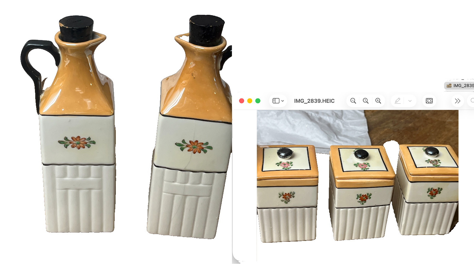 Vintage Hotta Yu Shoten Lusterware 5-Pc Condiment Set Painted Floral Basket Vintage Hotta Yu Shoten Lusterware 5-Pc Condiment Set Painted Floral Basket