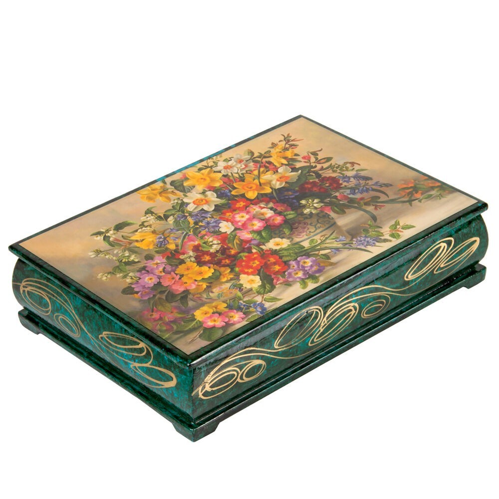 Daffodils Jewelry Box Russian Trinket Box Malachite Style Keepsake Box