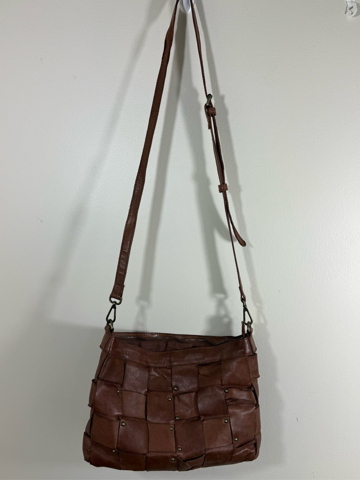 Vilenca Holland Vintage Woven Leather Crossbody Bag Boho Distressed Patchwork