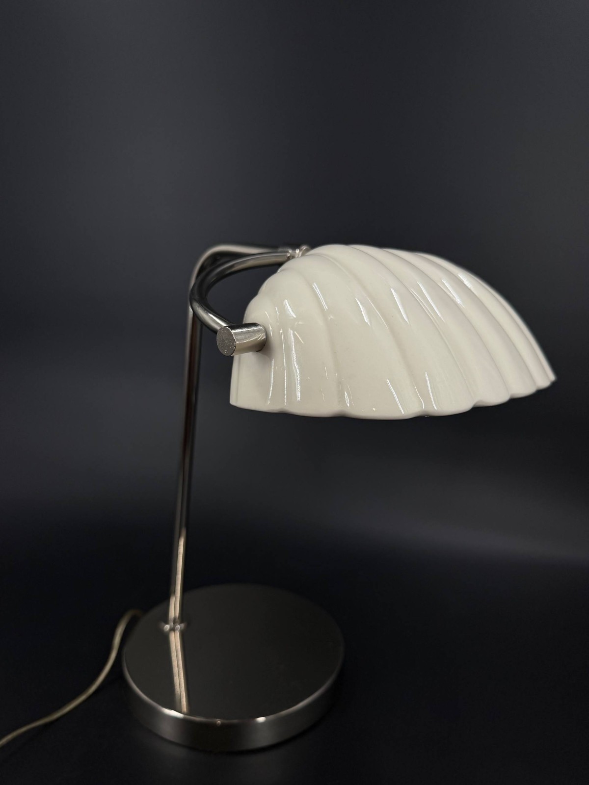 Vintage Art Deco Ribbed White Ceramic Desk Lamp Chrome Base 14.5 Vintage Art Deco Ribbed White Ceramic Desk Lamp Chrome Base 14.5