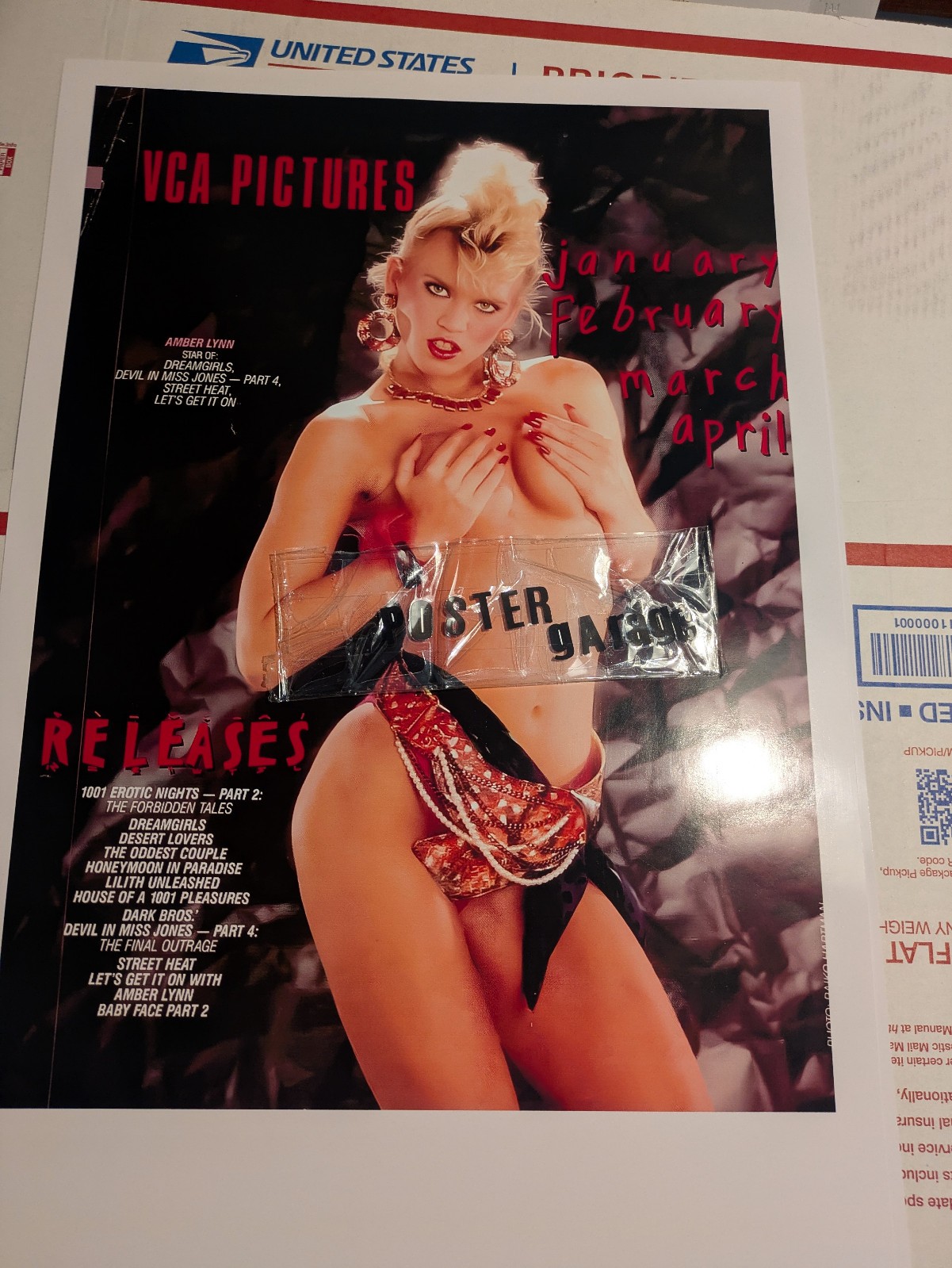 Adult Poster 11x17 Pin-Up Glossy Amber Lynn VCA Jan-April 1987   Releases
