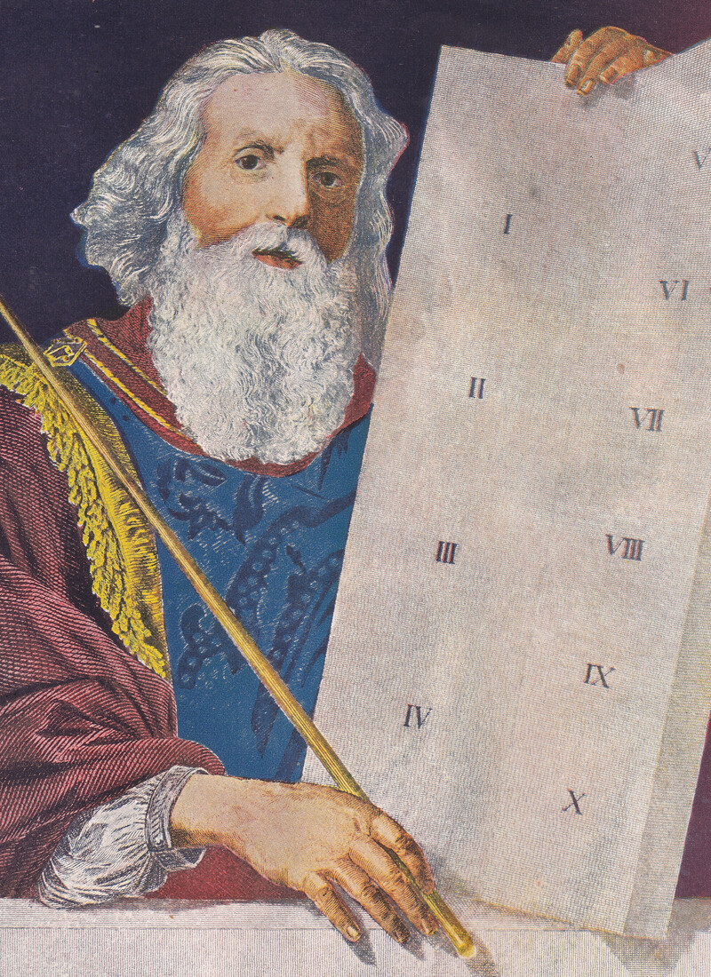 1892 Image of Moses Holding Ten Commandments from Holy Bible 9\