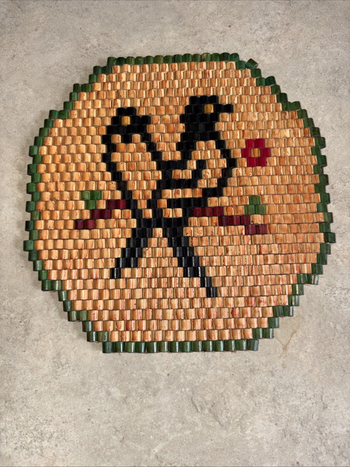 Vintage Bamboo Wood Bead Trivet Hot Pad Octagon Birds Floral MCM 7” Vintage Bamboo Wood Bead Trivet Hot Pad Octagon Birds Floral MCM 7”
