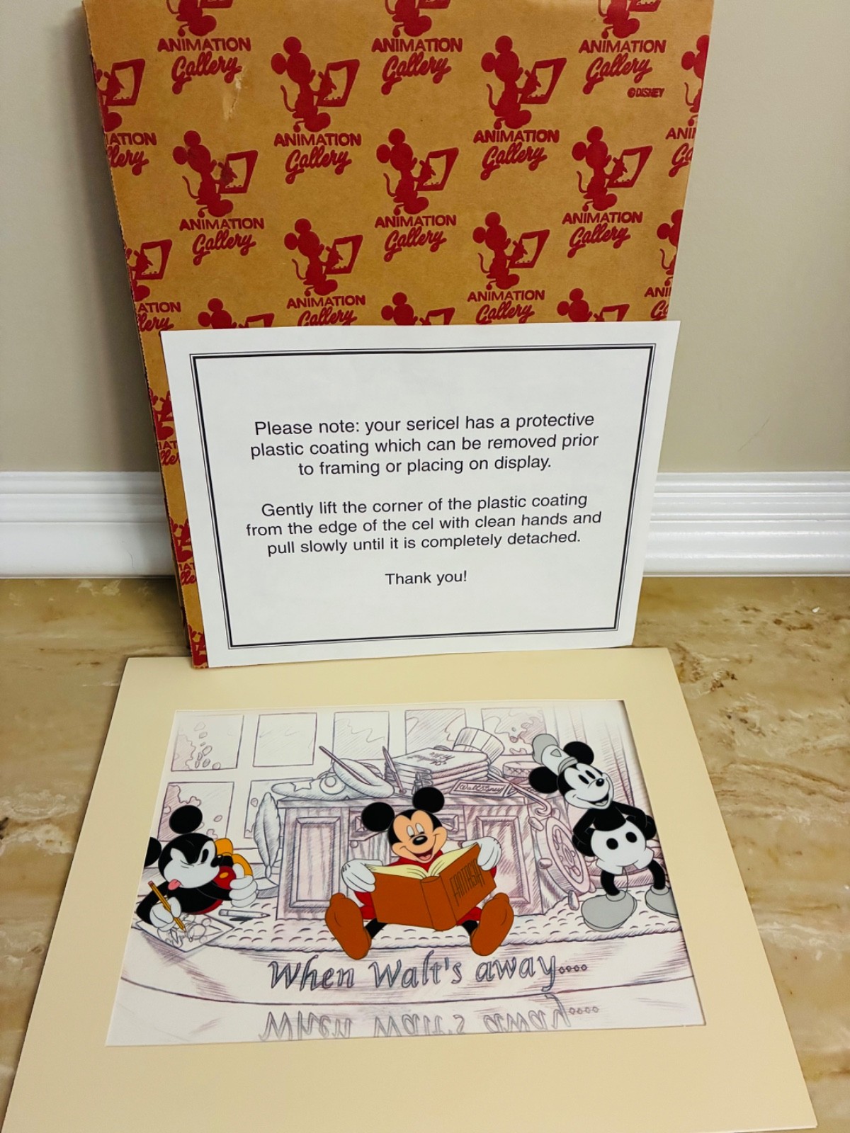 Disney Animation Gallery WHEN WALT’S AWAY Micky Reading Fantasia Sericel Cel NIB