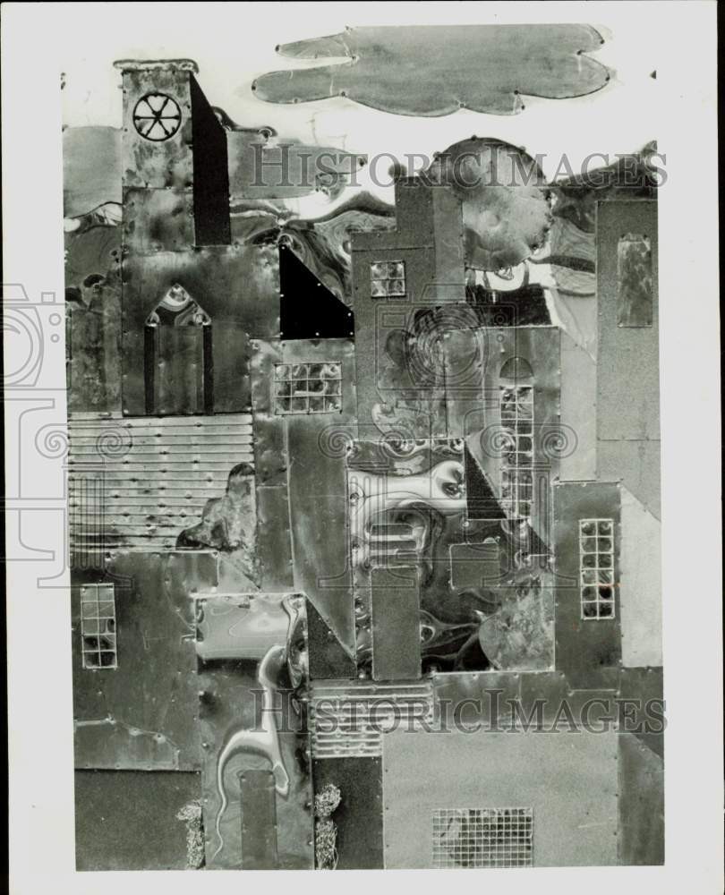 1974 Press Photo Detail from metal painting - lra58635