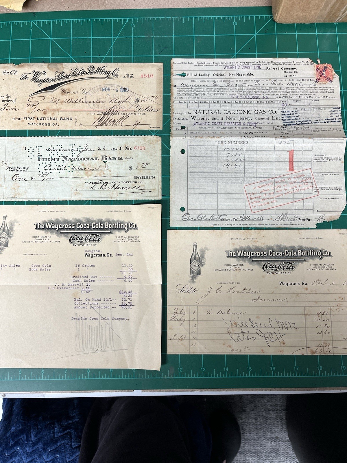 (4) 1900’S COCA-COLA ~ WAYCROSS GA. CHECKS LETTER HEAD RECEIPT. LOOK