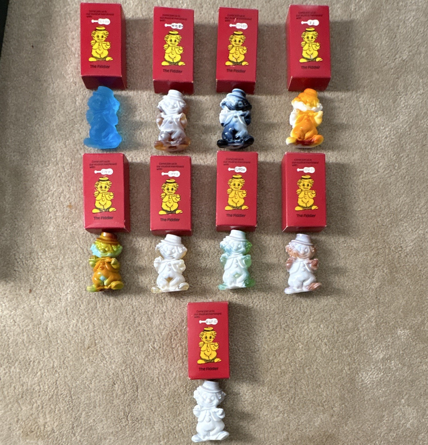 Vintage Mosser Glass Clown Alley “The Fiddler” Figurines Set of 9w/ Original Box