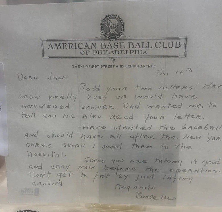 Baseball History Earle Mack Signed Letter Phila. A\'s JSA