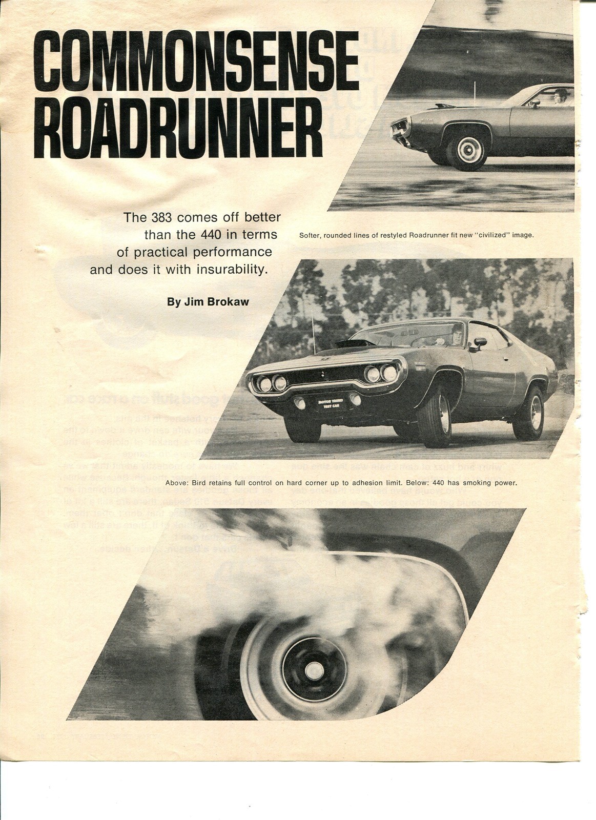 1971 PLYMOUTH ROAD RUNNERS 383 V8 & 440 ROAD TEST MOPAR